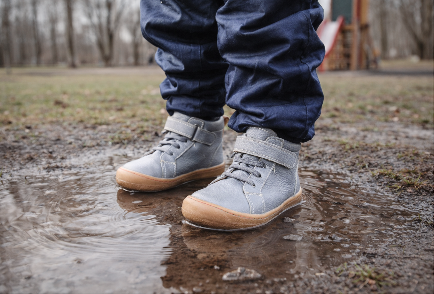 Barefoot Leather Ankle Boots for Kids “Jay Lite 2" (grey)