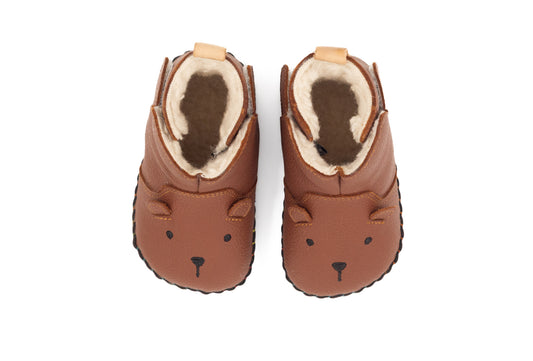 Barefoot Winter Booties For First-walker "Little Bear" (tan)