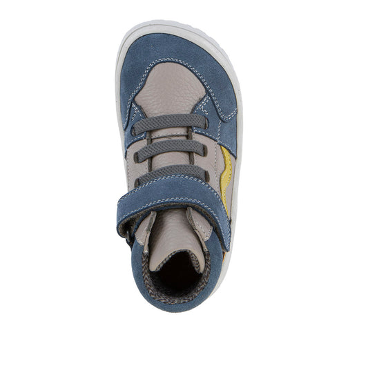 Froddo Tex Go grey and blue children's barefoot ankle boots, top view