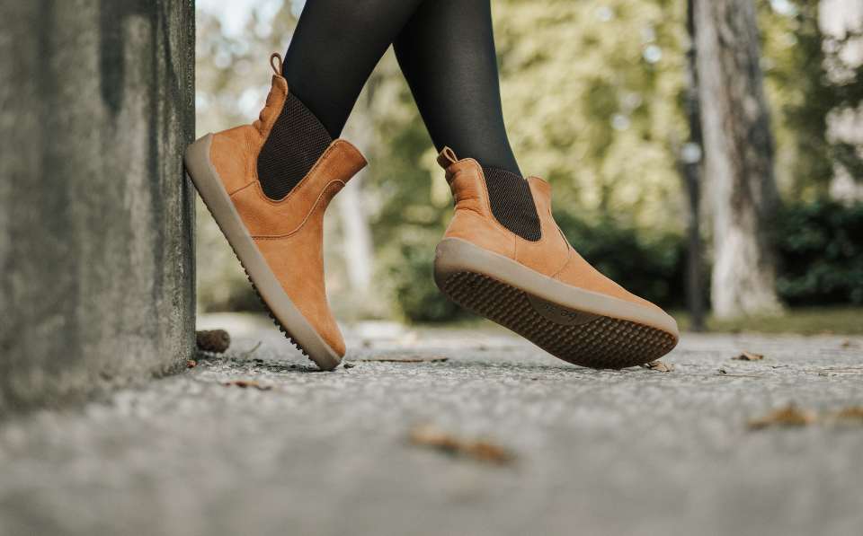 barefoot ankle boots for women in tan leather