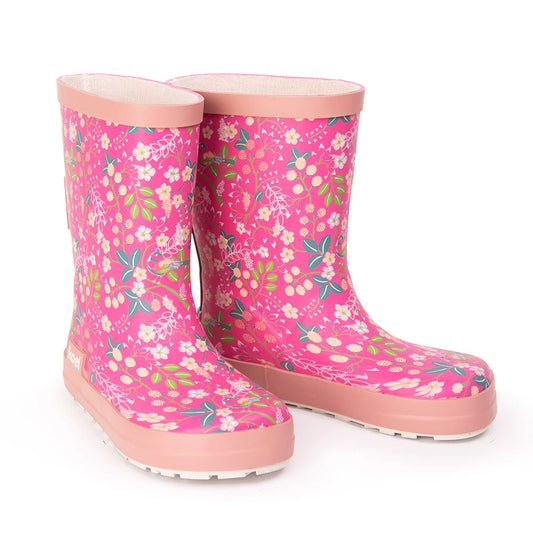 Wellie Kids Bare Solid Prints (flowers fuchsia)
