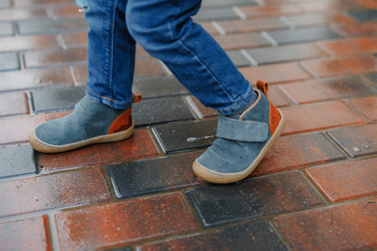 Barefoot Leather Ankle Boots for Kids “Partridge" (aqua/tan)