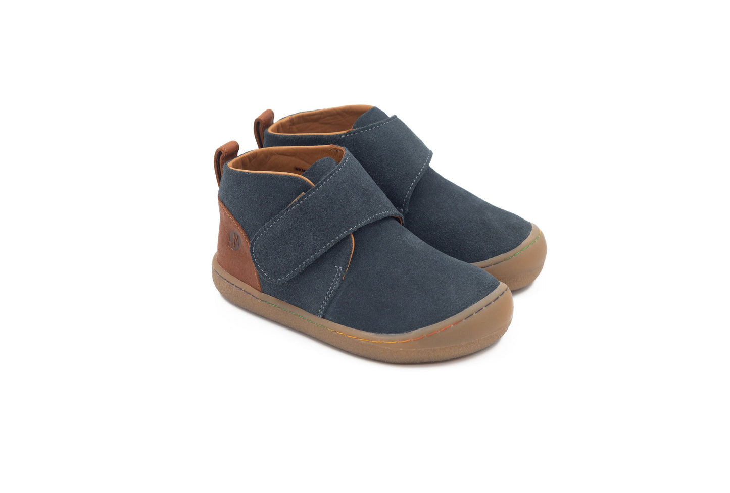 Barefoot Leather Ankle Boots for Kids “Partridge" (aqua/tan)