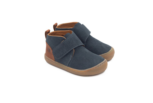 Barefoot Leather Ankle Boots for Kids “Partridge" (aqua/tan)