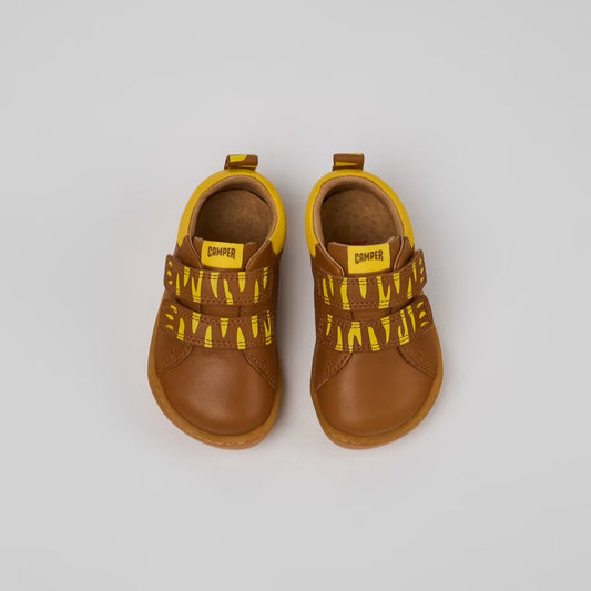 Twins Leather Kids' Sneakers (brown & yellow)