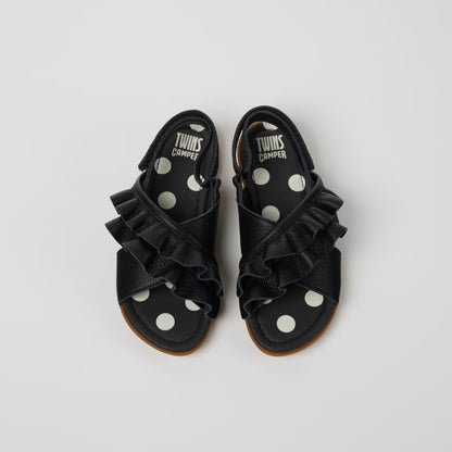 Twins Leather Sandals For Kids (black)