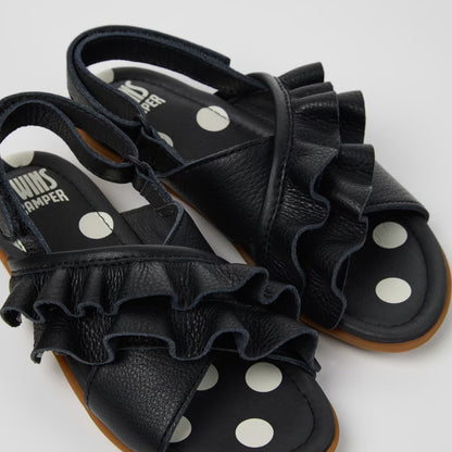 Twins Leather Sandals For Kids (black)