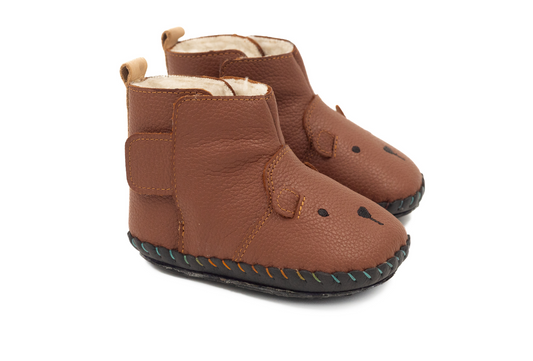 Barefoot Winter Booties For First-walker "Little Bear" (tan)