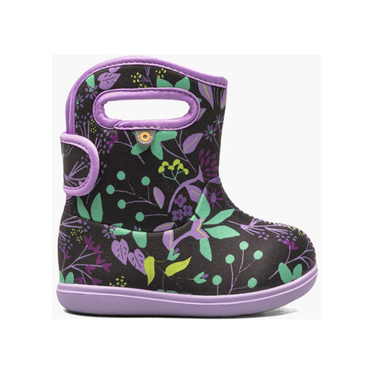 Mazuļu zābaki Baby Bogs II Cartoon Flower (melni, daudzkrāsaini)