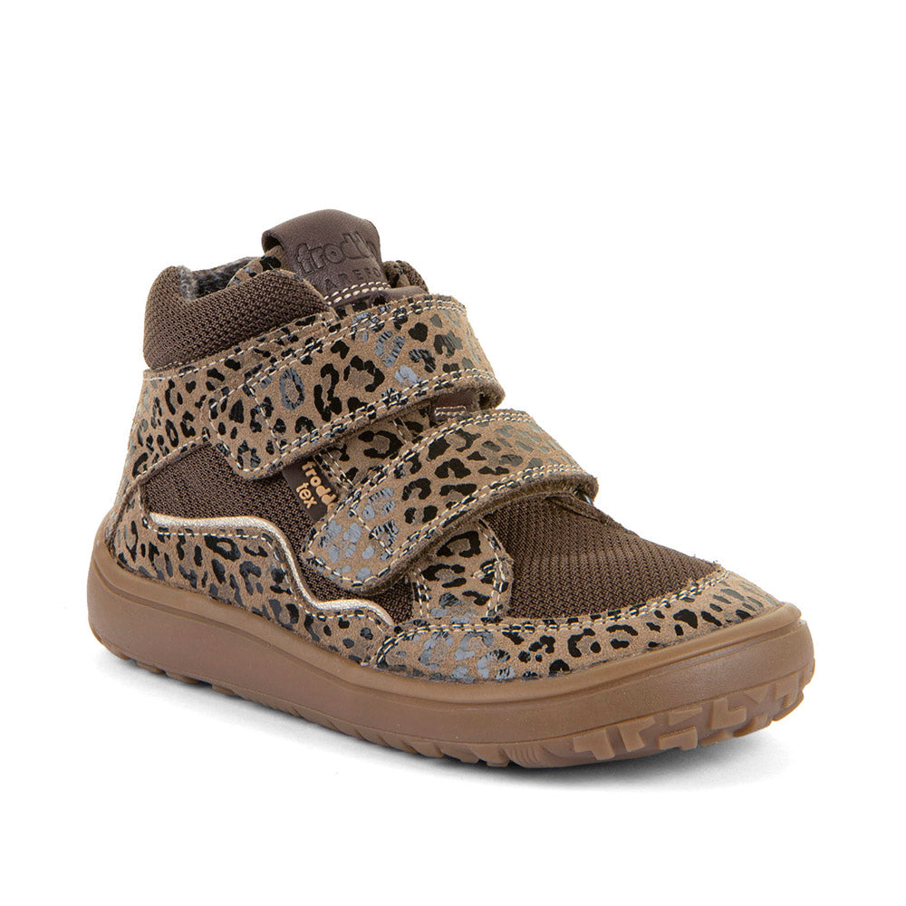 Froddo Tex Autumn bēši bērnu baskāju puszābaki ar leoparda rakstu, leņķa skats