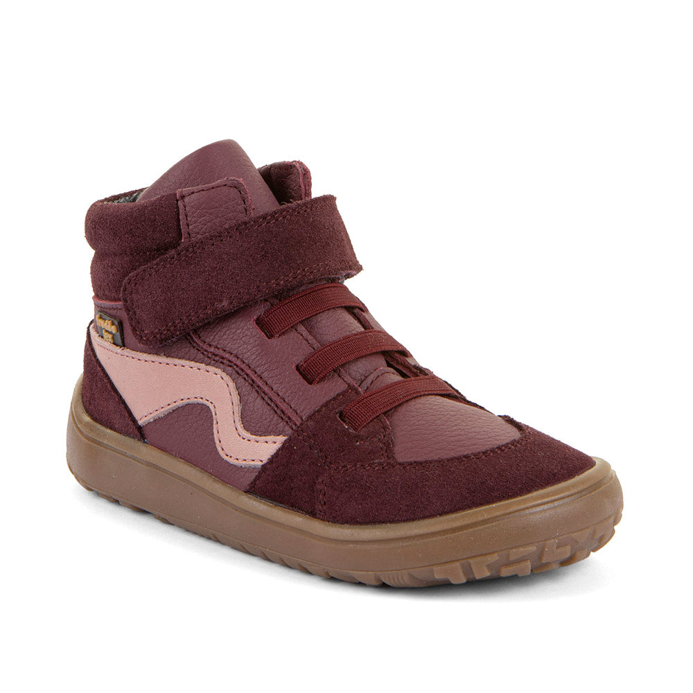 Froddo Tex Go bordeaux children's barefoot ankle boots, angled view