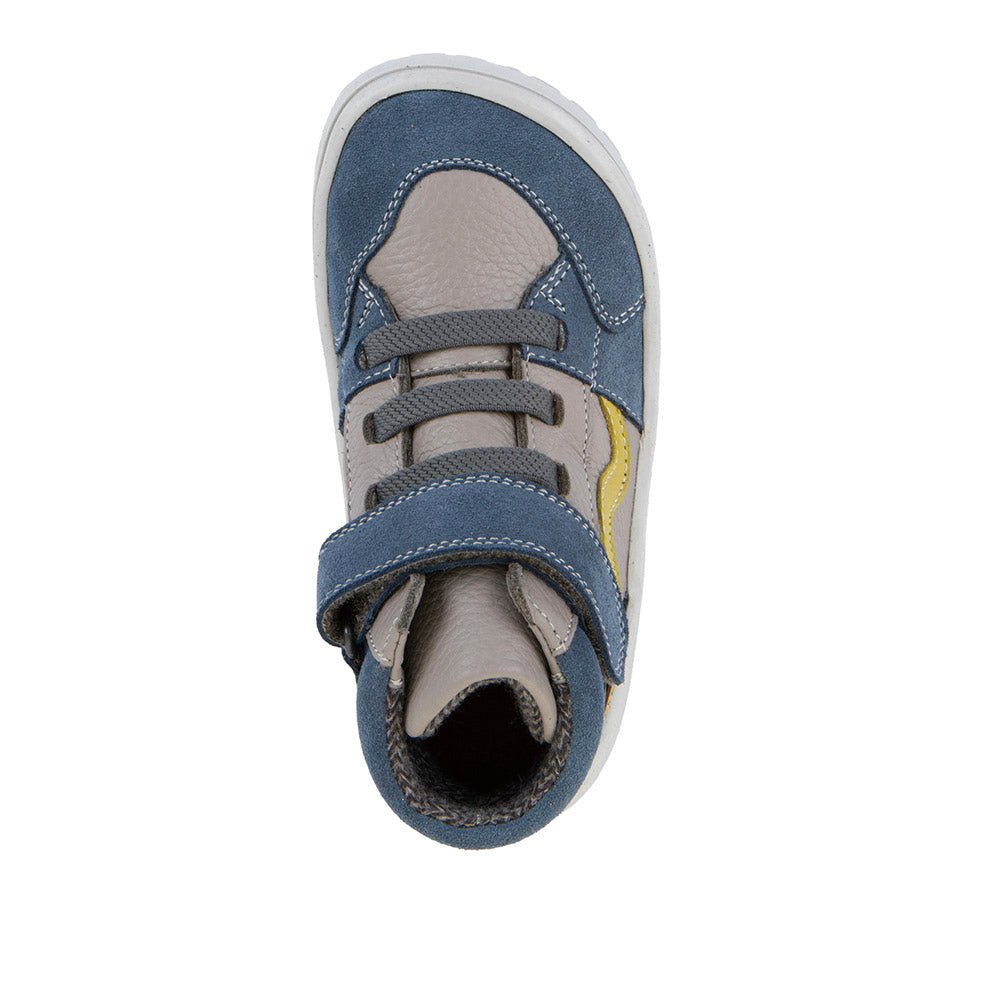 Froddo Tex Go grey and blue children's barefoot ankle boots, top view