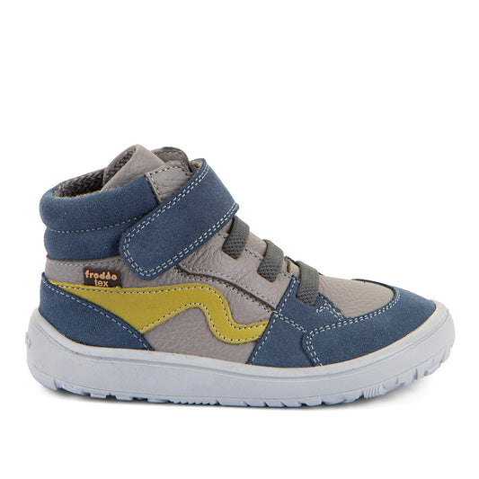 Froddo Tex Go grey and blue children's barefoot ankle boots, side view