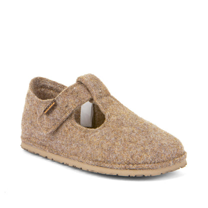 Froddo Flexy Wooly beige children's barefoot slippers, angled view