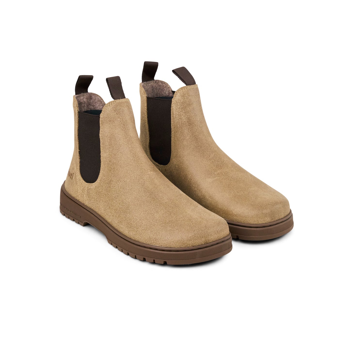 Taupe Koel Gavien Suede Felt women's barefoot ankle boots, pair
