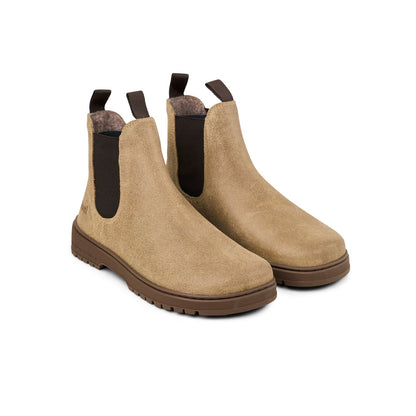 Taupe Koel Gavien Suede Felt women's barefoot ankle boots, pair