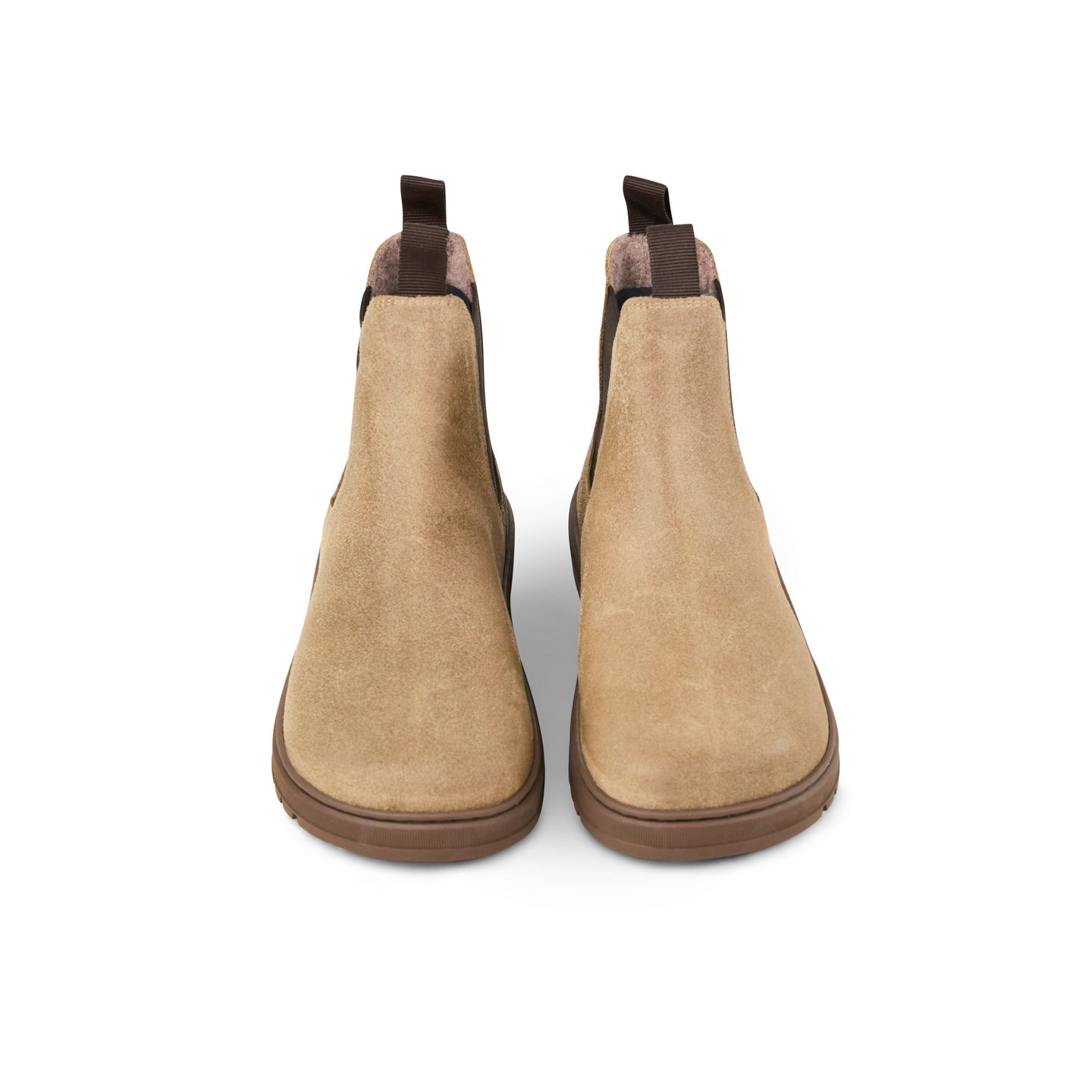 Taupe Koel Gavien Suede Felt women's barefoot ankle boots, front view