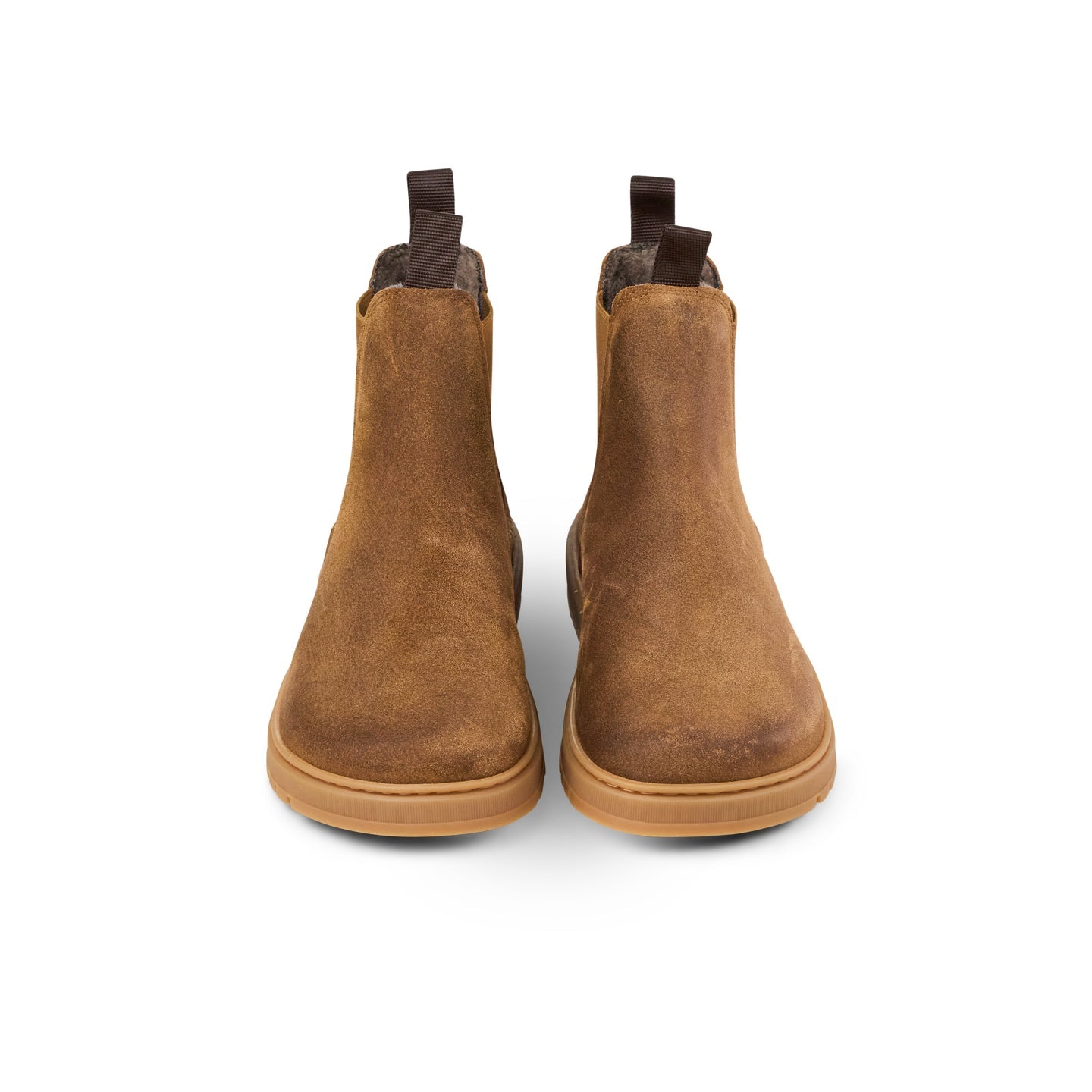 Cognac Koel Gavien Suede Wool women's barefoot ankle boots, front view