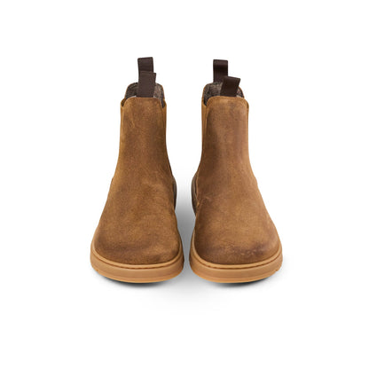 Cognac Koel Gavien Suede Wool women's barefoot ankle boots, front view