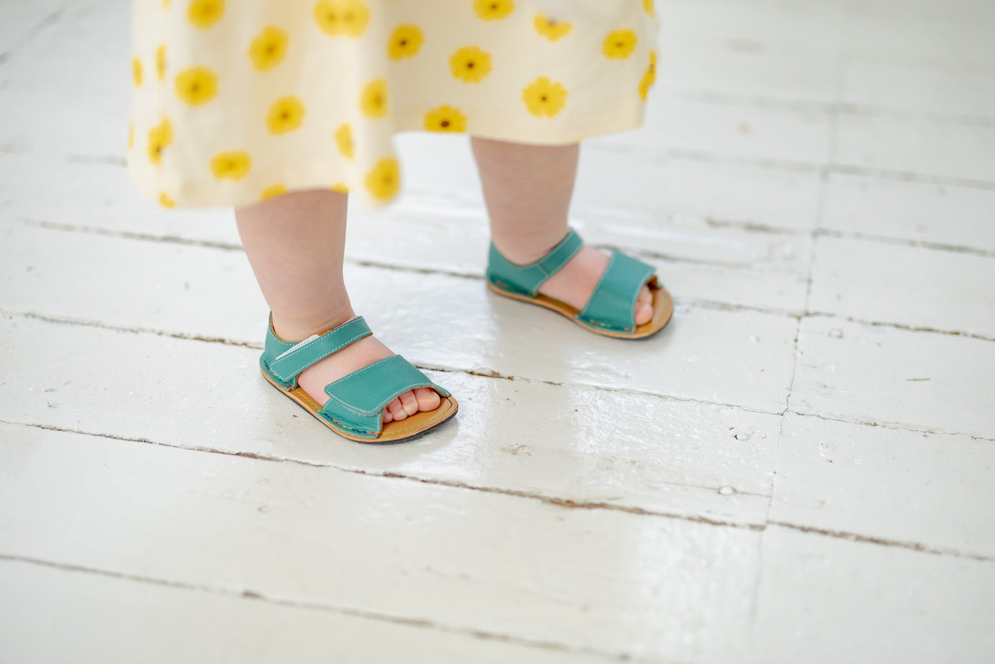 Barefoot Leather Sandals for Kids "Sparrow" (teal)