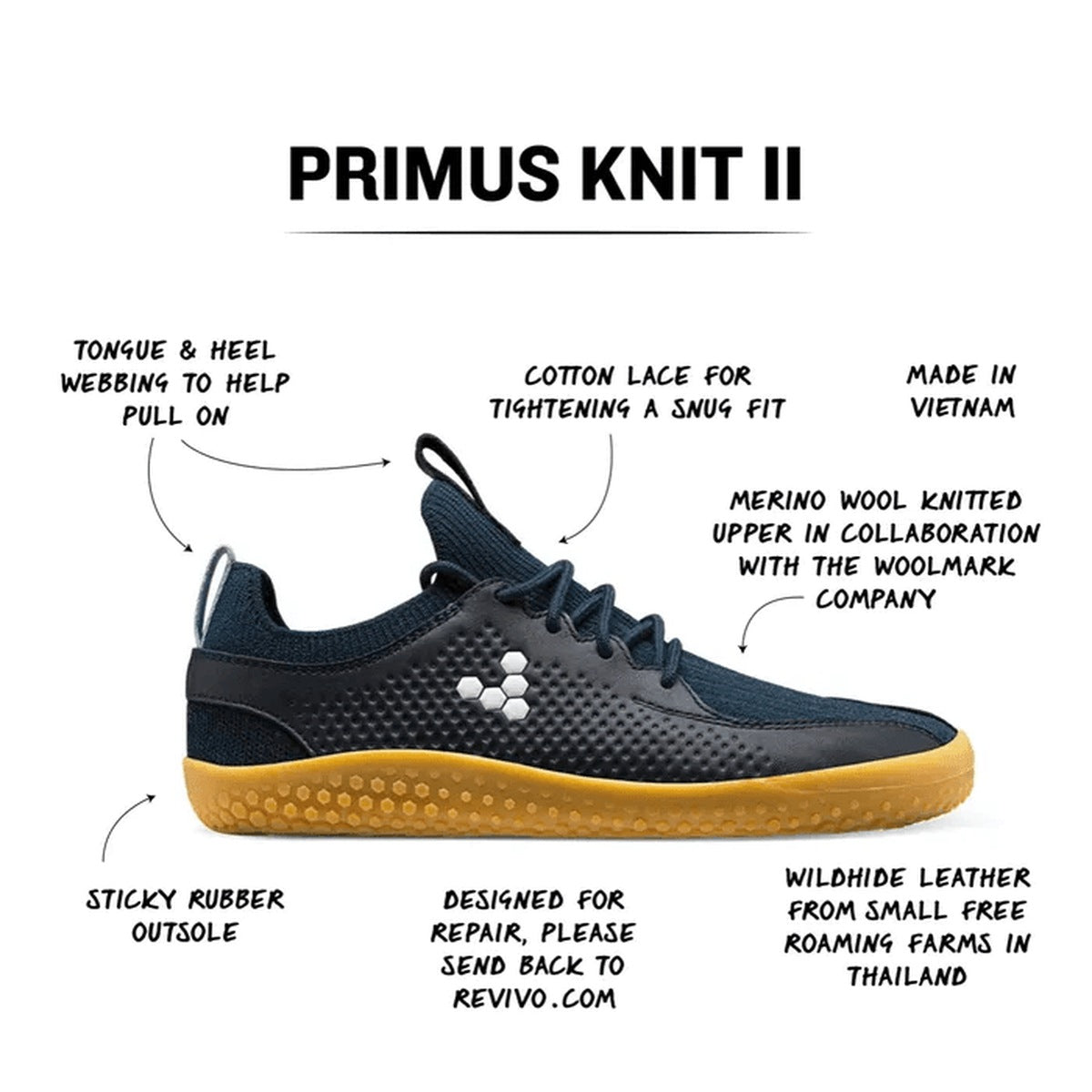Vivobarefoot Jauniešu apavi Primus Knit II (pusnakts zili) — apavi lietošanā vai modeļa informācija