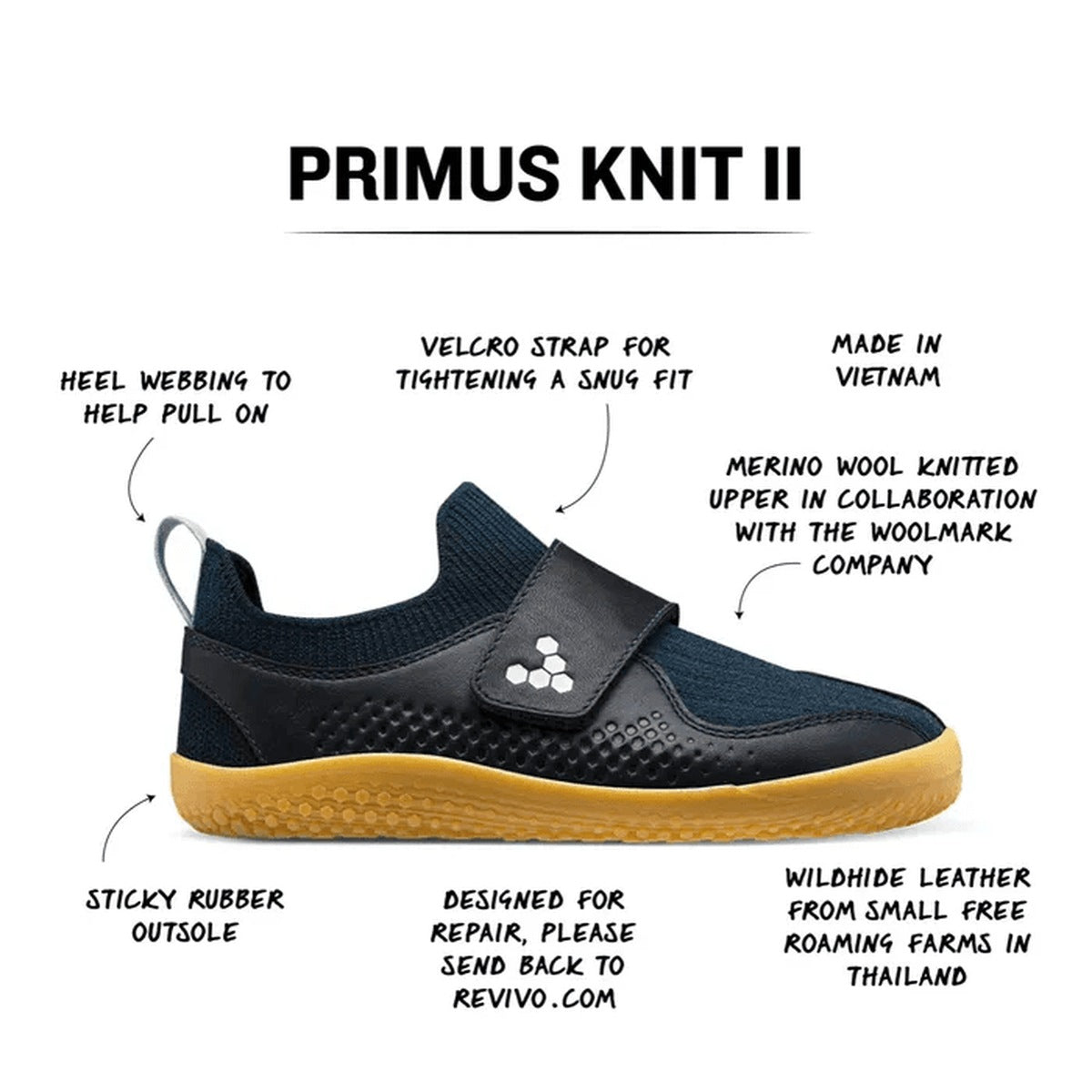 Vivobarefoot Bērnu apavi Primus Knit II (pusnakts zili) — apavi lietošanā vai modeļa informācija