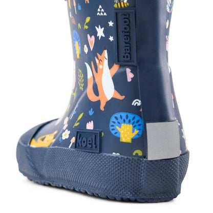 Blue Koel Wibi Print children's barefoot wellies with bears, close-up detail