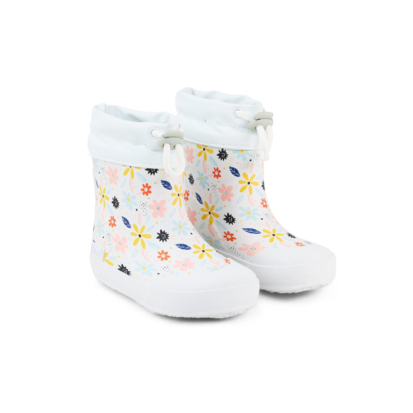 White Koel Wibi Print children's barefoot wellies with flowers, pair