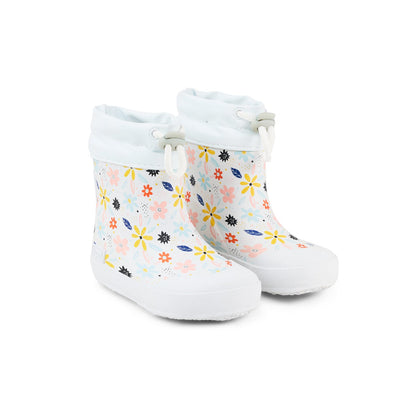 White Koel Wibi Print children's barefoot wellies with flowers, pair
