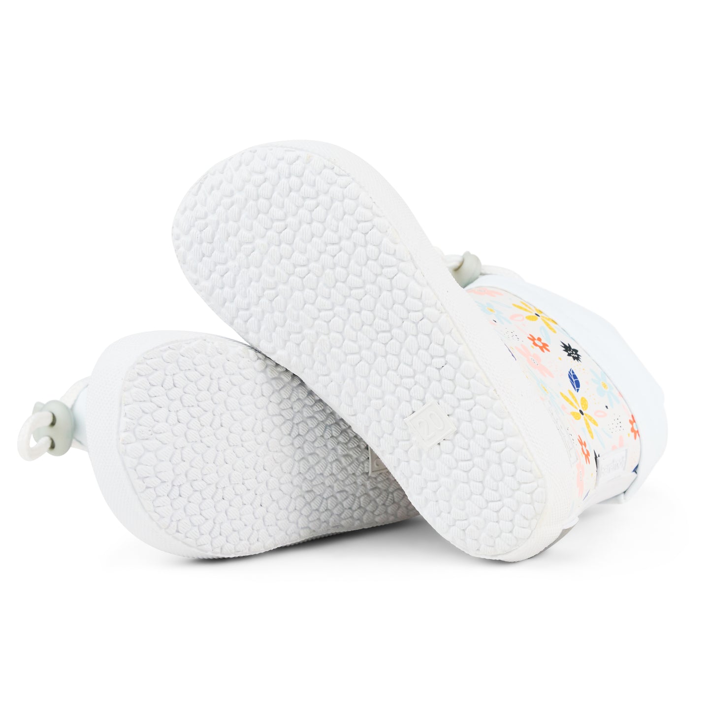 White Koel Wibi Print children's barefoot wellies with flowers and visible sole