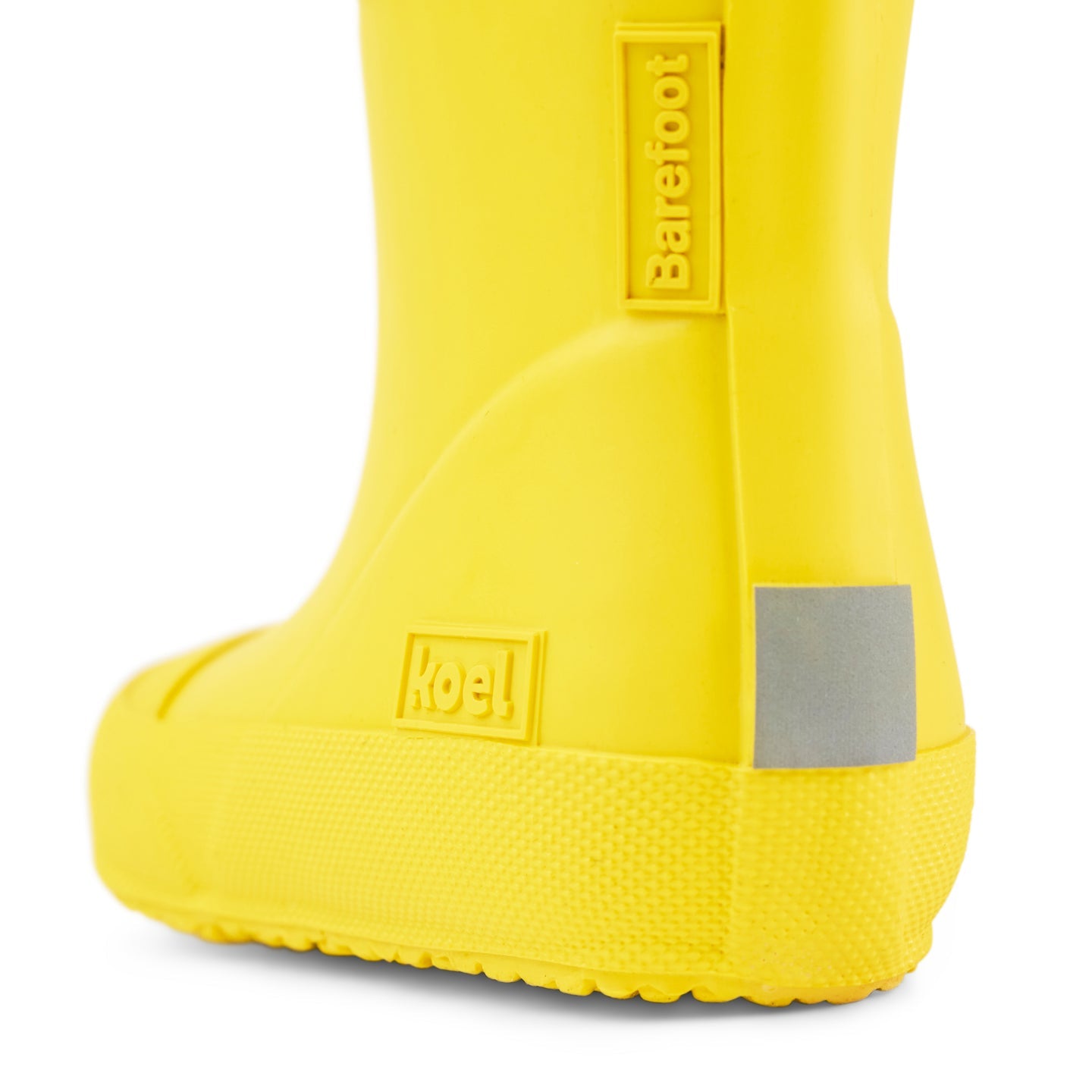 Yellow Koel Wibi Solid children's barefoot wellies, close-up detail
