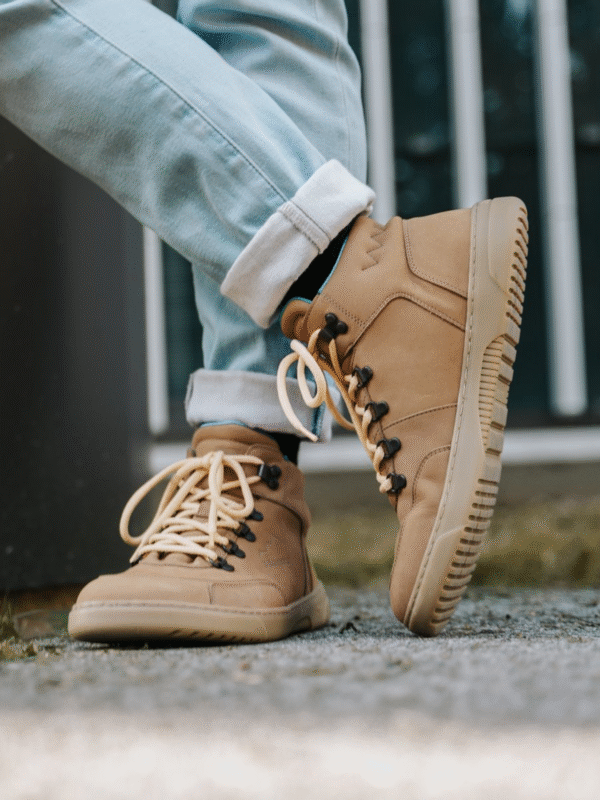 Lifestyle view of Be Lenka barefoot high-tops (walnut brown) - ntpvap4yfr
