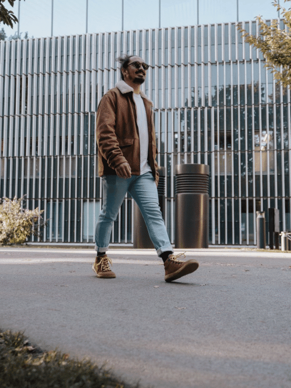 Lifestyle view of Be Lenka barefoot high-tops (walnut brown) - ntpvap4yfr