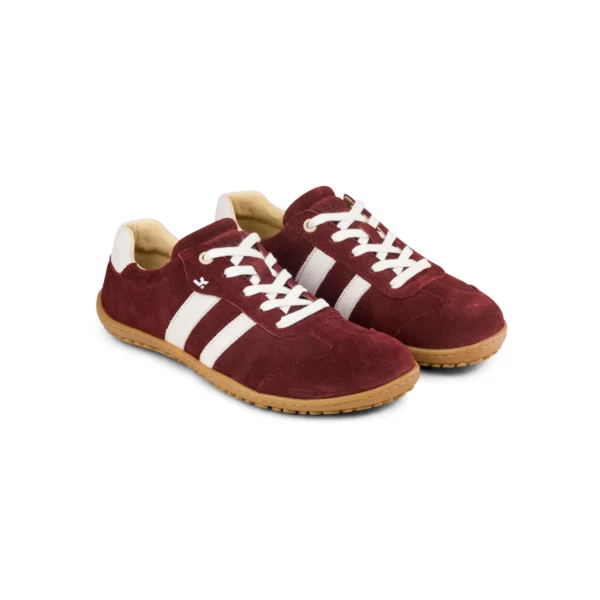 Angled view of Barefoot ILA sneakers (off white & bordo)