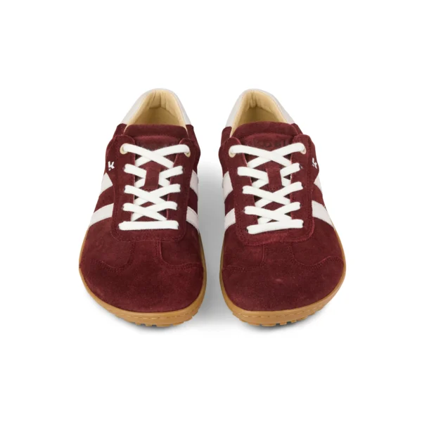 Front view of Barefoot ILA sneakers (off white & bordo)