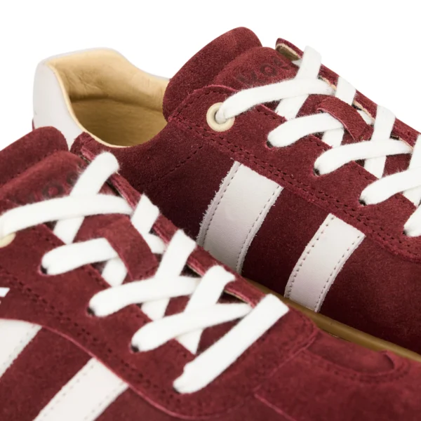 Close-up view of Barefoot ILA sneakers (off white & bordo)